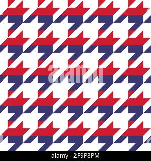 Hundstooth pattern design in USA colors - funny drawing seamless ocelot pattern. Poster or t-shirt textile graphic design. wallpaper, wrapping paper. Stock Vector