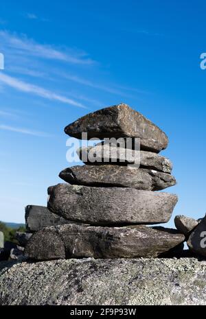 Rocks balanced on large boulder in wilderness park in South Korea Stock ...