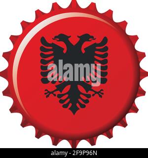National flag of Albania on a bottle cap. Vector Illustration Stock Vector