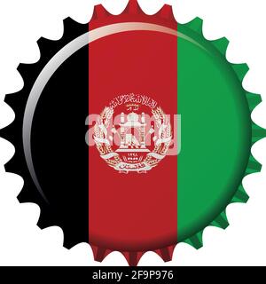 National flag of Afghanistan on a bottle cap. Vector Illustration Stock Vector