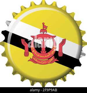 National flag of Brunei on a bottle cap. Vector Illustration Stock Vector