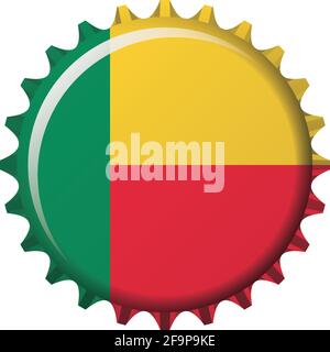 National flag of Benin on a bottle cap. Vector Illustration Stock Vector