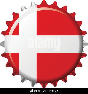 National flag of Denmark on a bottle cap. Vector Illustration Stock Vector