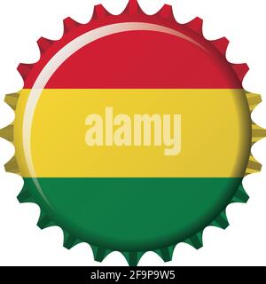 National flag of Bolivia on a bottle cap. Vector Illustration Stock Vector