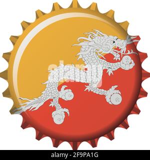National flag of Bhutan on a bottle cap. Vector Illustration Stock Vector