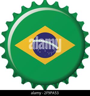 National flag of Brazil on a bottle cap. Vector Illustration Stock Vector