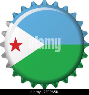 National flag of Djibouti on a bottle cap. Vector Illustration Stock Vector