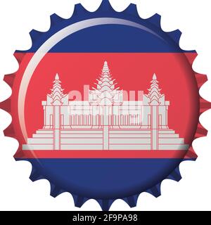 National flag of Cambodia on a bottle cap. Vector Illustration Stock Vector