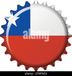 National flag of Chile on a bottle cap. Vector Illustration Stock Vector