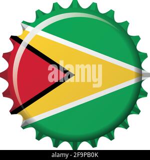 National flag of Guyana on a bottle cap. Vector Illustration Stock Vector