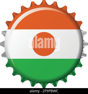 National flag of Niger on a bottle cap. Vector Illustration Stock Vector