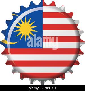 National flag of Malaysia on a bottle cap. Vector Illustration Stock Vector