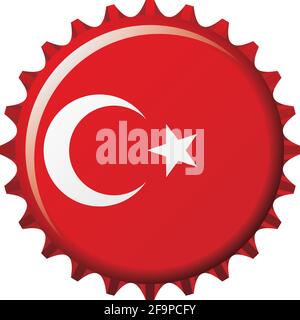 National flag of Turkey on a bottle cap. Vector Illustration Stock Vector