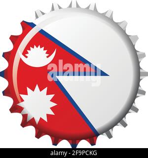 National flag of Nepal on a bottle cap. Vector Illustration Stock Vector