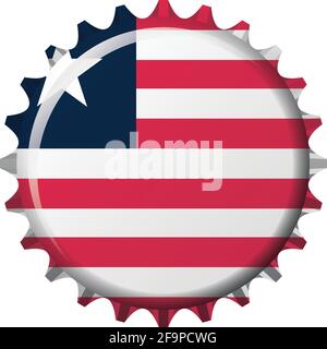 National flag of Liberia on a bottle cap. Vector Illustration Stock Vector