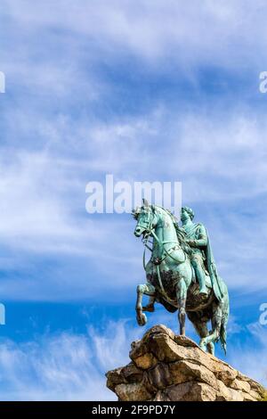 Equestrian Copper Horse Statue of King George III on Snow Hill, Windsor Great Park, Windsor, Berkshire, UK Stock Photo