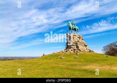 Equestrian Copper Horse Statue of King George III on Snow Hill, Windsor Great Park, Windsor, Berkshire, UK Stock Photo
