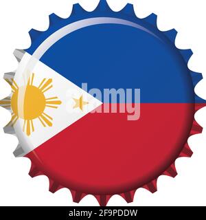 National flag of Philippines on a bottle cap. Vector Illustration Stock Vector