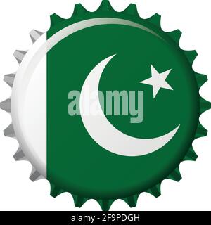 National flag of Pakistan on a bottle cap. Vector Illustration Stock Vector