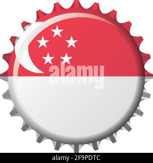 National flag of Singapore on a bottle cap. Vector Illustration Stock Vector