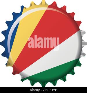 National flag of Seychelles on a bottle cap. Vector Illustration Stock Vector