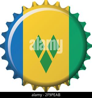 National flag of Saint Vincent and the Grenadines on a bottle cap. Vector Illustration Stock Vector