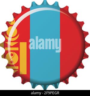 National flag of Mongolia on a bottle cap. Vector Illustration Stock Vector