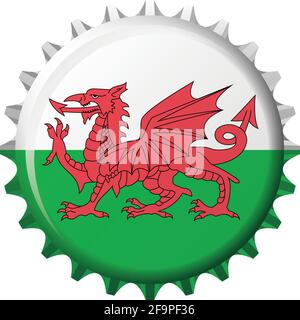 National flag of Wales on a bottle cap. Vector Illustration Stock Vector