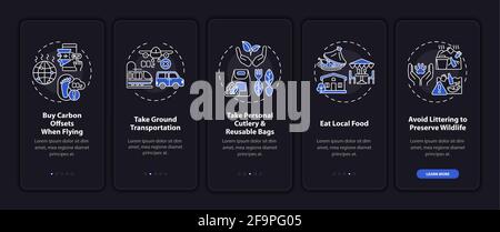 Sustainable tour tips onboarding mobile app page screen with concepts Stock Vector