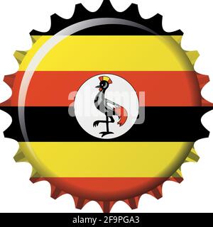 National flag of Uganda on a bottle cap. Vector Illustration Stock Vector
