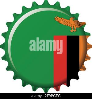 National flag of Zambia on a bottle cap. Vector Illustration Stock Vector