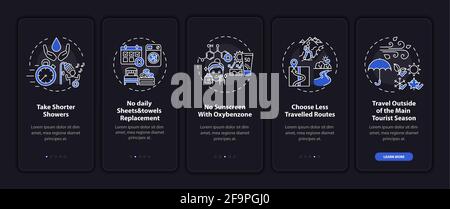 Sustainable tourism ideas onboarding mobile app page screen with concepts Stock Vector