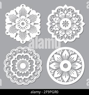 Moroccan retro vector mandala design collections, four openwork vector detailed arabic patterns with flowers, leaves and swirls Stock Vector