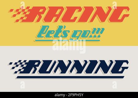 Set racing and running hand lettering poster with colors. Vector print illustration. Vector illustration Stock Vector
