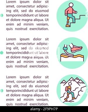 Walking on different surfaces concept line icons with text Stock Vector
