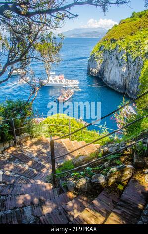 narrow path leading through capri island in the bay of naples. Stock Photo