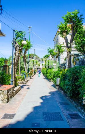 narrow path leading through capri island in the bay of naples. Stock Photo