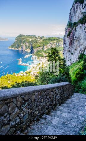 narrow path leading through capri island in the bay of naples. Stock Photo