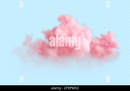 Realistic pink fluffy cloud isolated on transparent blue background. Cloud sky background for your design. Vector illustration Stock Vector