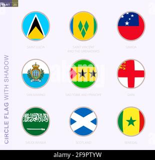 Simple round flag of Saint Lucia - Circle Flag With Shadow Collection Of Nine Round Flag Vector Flags Of 9 Countries Saint Lucia Saint Vincent And The Grenadines Samoa San Marino 2f9ptyw 