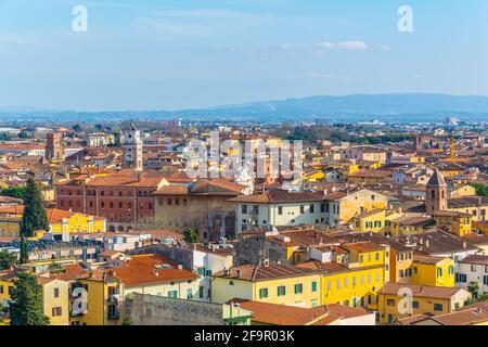 aerial view of the italian city pisa taken from the top of the leaning tower. Stock Photo