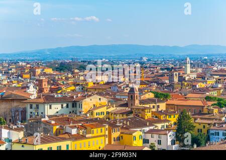 aerial view of the italian city pisa taken from the top of the leaning tower. Stock Photo