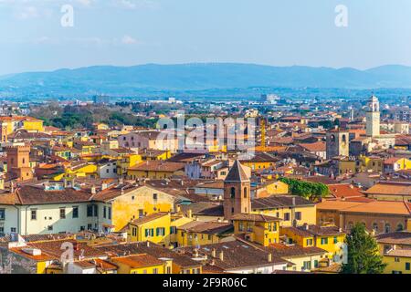 aerial view of the italian city pisa taken from the top of the leaning tower. Stock Photo