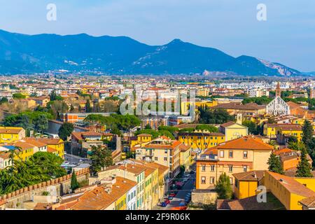 aerial view of the italian city pisa taken from the top of the leaning tower. Stock Photo