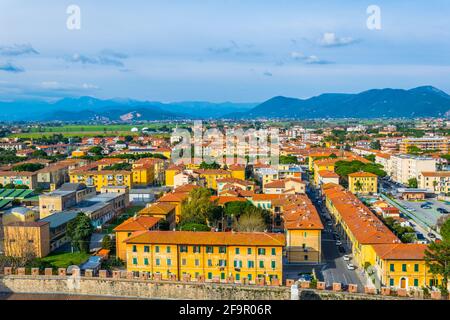 aerial view of the italian city pisa taken from the top of the leaning tower. Stock Photo