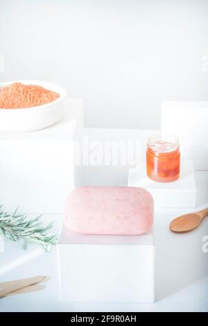 Soap with red clay, rosemary and honey Stock Photo