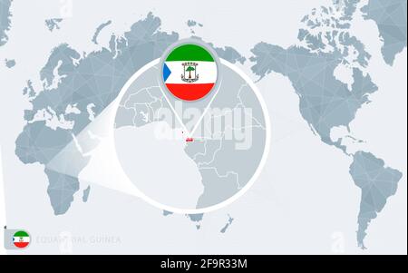 Pacific Centered World map with magnified Equatorial Guinea. Flag and map of Equatorial Guinea on Asia in Center World Map. Stock Vector