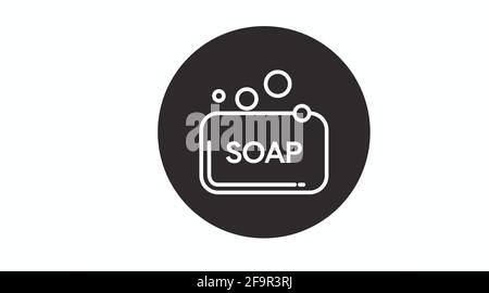 Soap Icon. Vector black and white isolated illustration of a soap bar with bubbles Stock Vector