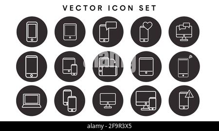 Black and White Devices Icon Set. Vector Isolated Illustration Stock Vector