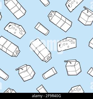 Vector Seamless Pattern Milk Box and Cheese Background or Wallpaper Stock Vector